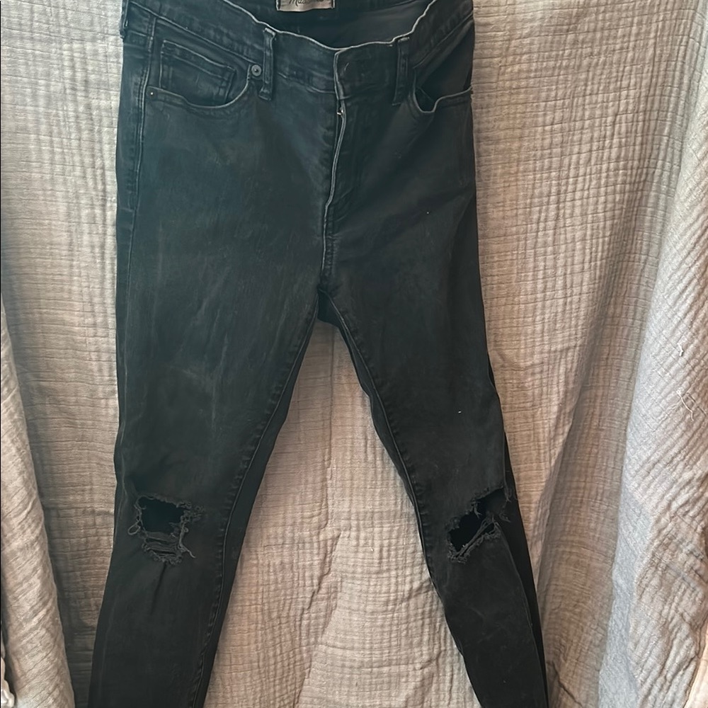 Madewell Black Skinny Jeans with Distressed Knees